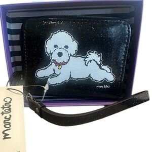 Marc Tetro Black Glittered Bichon Dog Wristlet Wallet